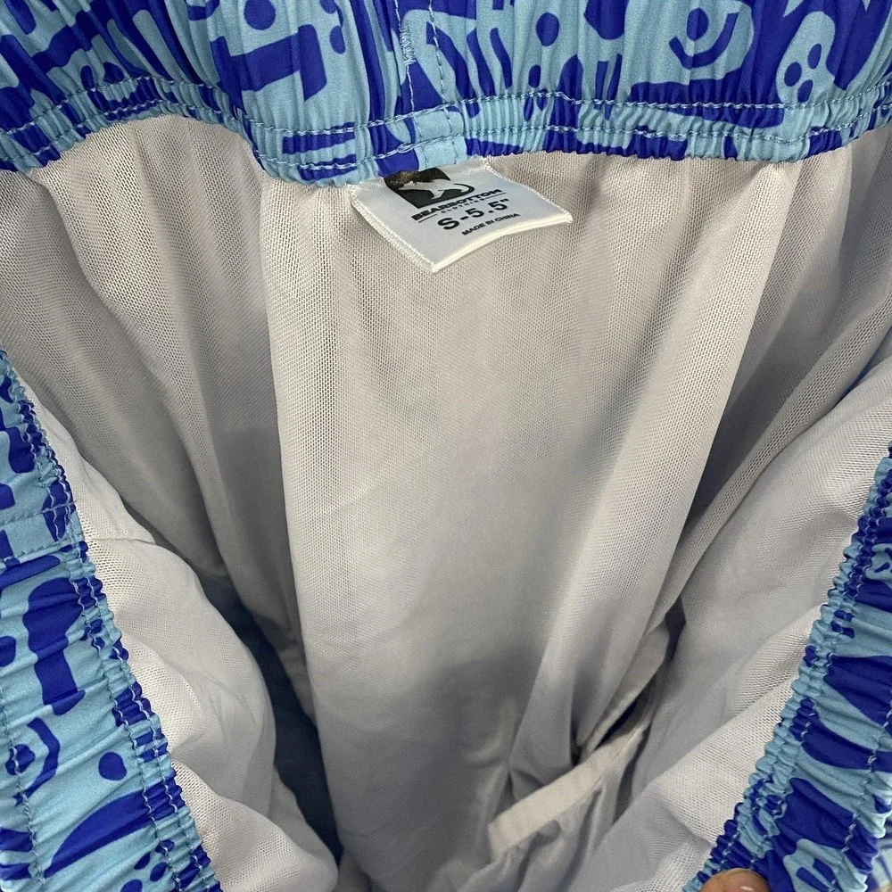 Bearbottom Swim Shorts Mens Small Blue Abstract‎ Print 5.5 Inseam Lined Trunks
